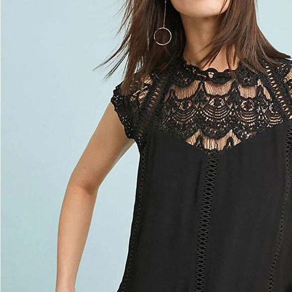 Allie Rose Black Lace Short Sleeve Shirt Blouse Black - Picture 5 of 5